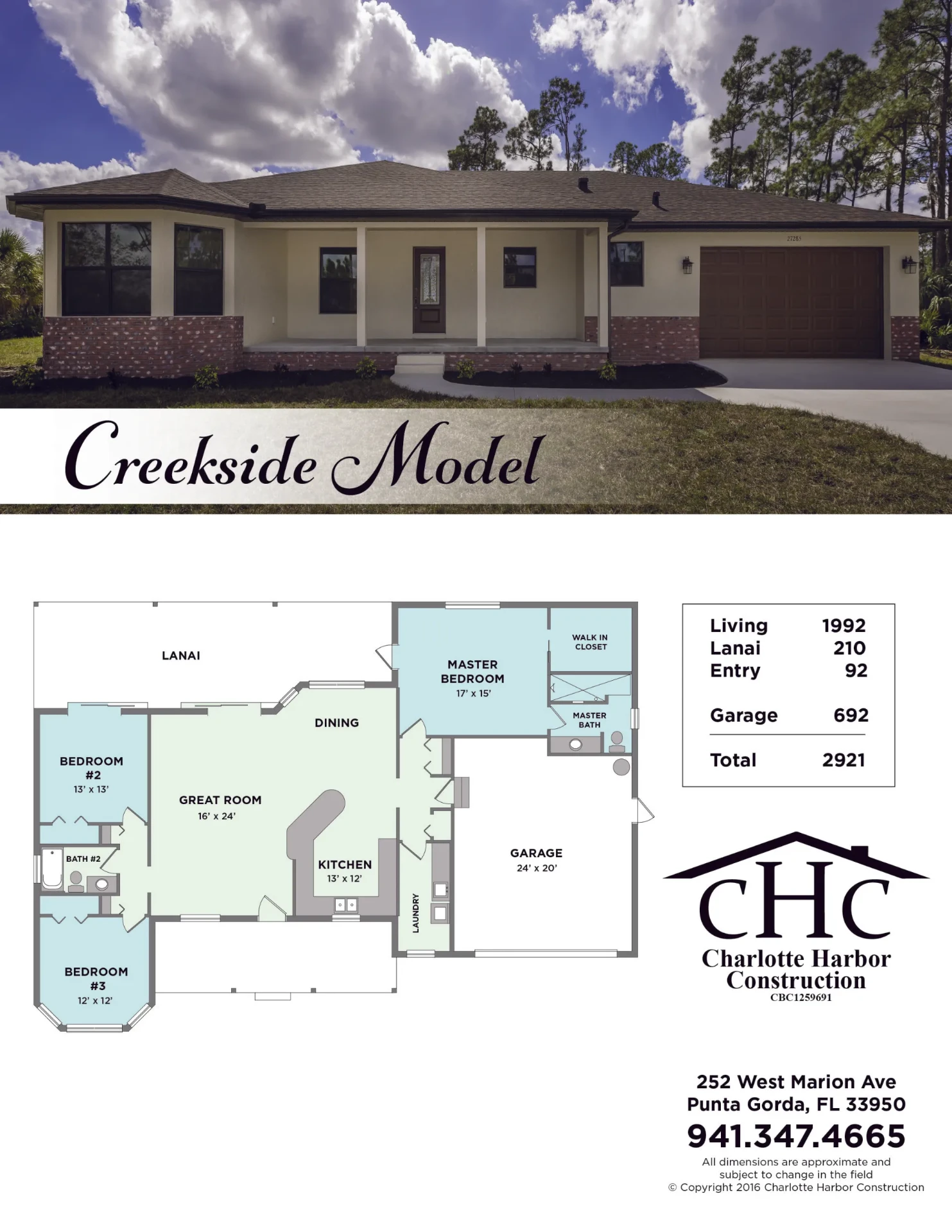 Creekside model floor plan and elevation