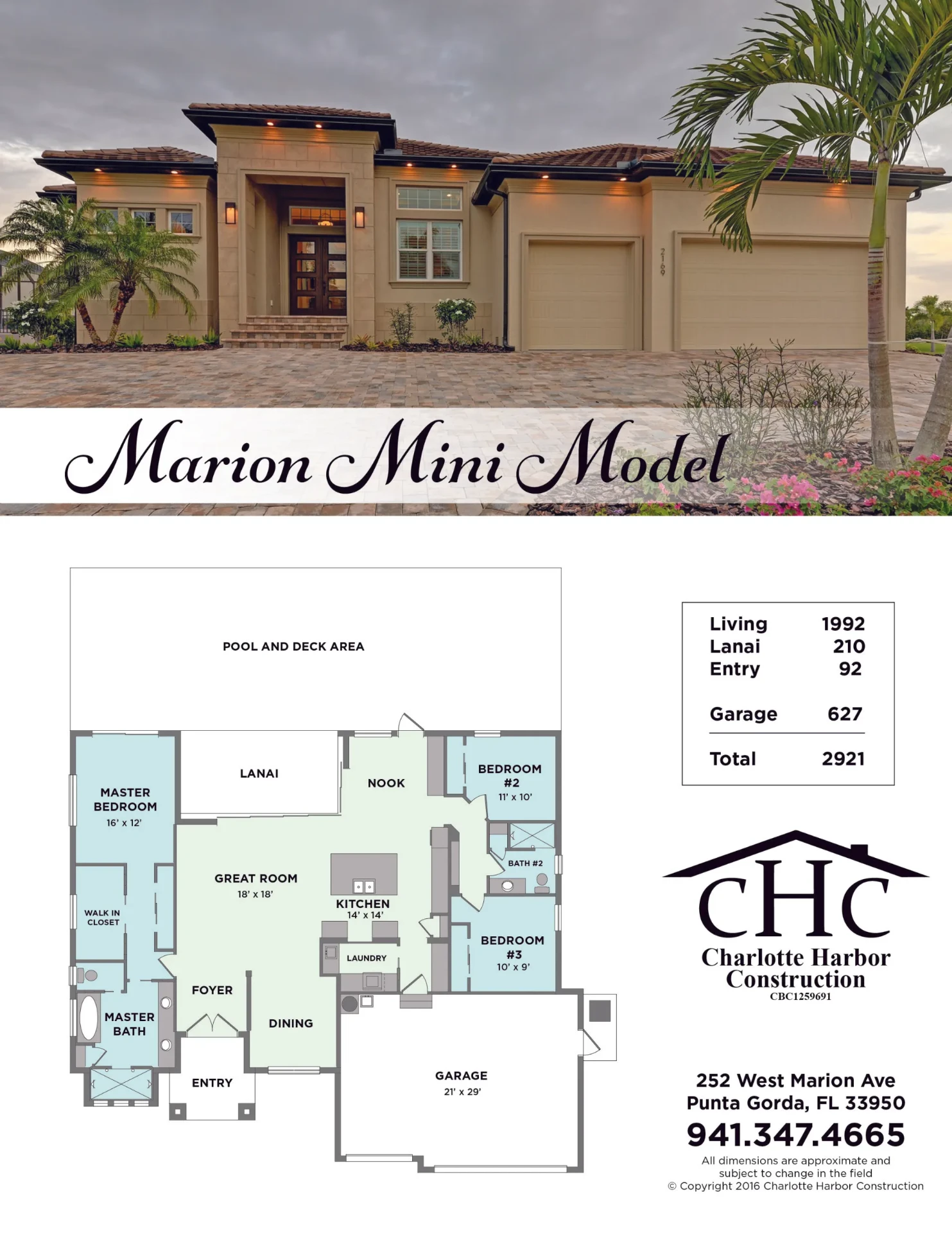 Marion Mini model floor plan and elevation