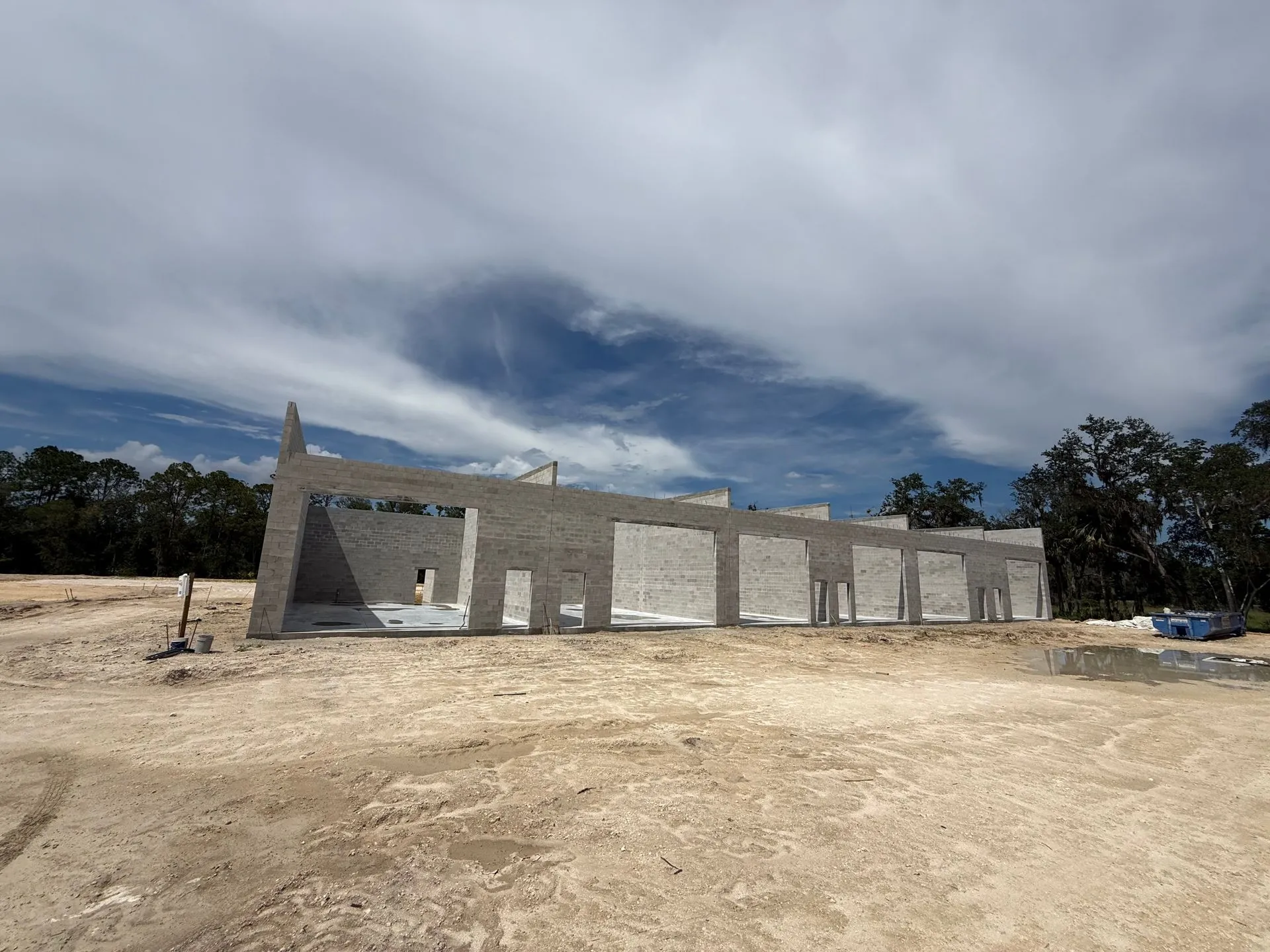 Commercial block wall construction progress